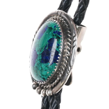 Vintage Azurite Malachite AMB Navajo sterling silver bolo tie - Estate Fresh Austin