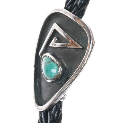 c1950's Small sterling silver and turquoise overlay style Navajo bolo tie - Estate Fresh Austin