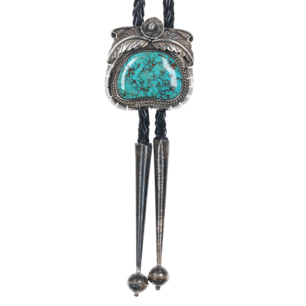 70's-80's Navajo sterling silver and turquoise feather blossom bolo tie - Estate Fresh Austin