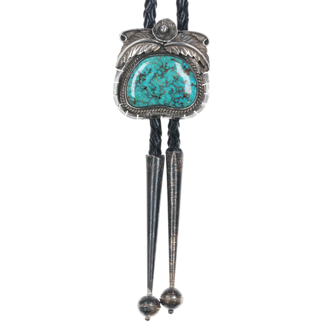 70's-80's Navajo sterling silver and turquoise feather blossom bolo tie - Estate Fresh Austin