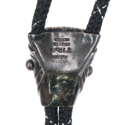 Vintage modernist Rancho Alegre Sterling silver green tiger's eye bolo tie - Estate Fresh Austin