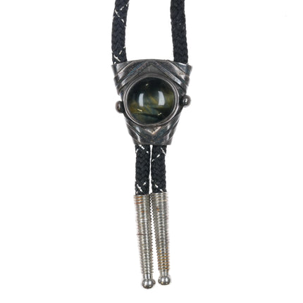 Vintage modernist Rancho Alegre Sterling silver green tiger's eye bolo tie - Estate Fresh Austin