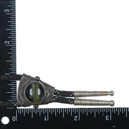 Vintage modernist Rancho Alegre Sterling silver green tiger's eye bolo tie - Estate Fresh Austin