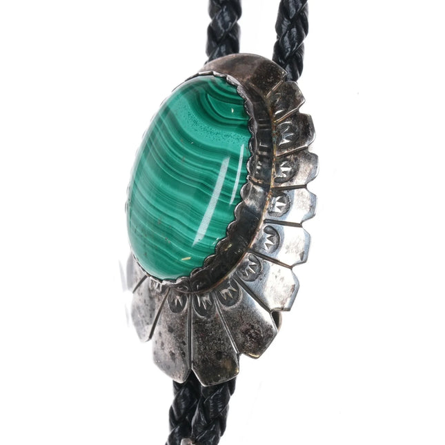 HV Vintage Navajo sterling silver green Malachite stone bolo tie - Estate Fresh Austin