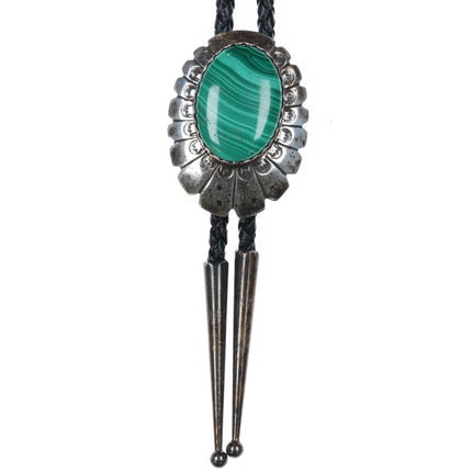 HV Vintage Navajo sterling silver green Malachite stone bolo tie - Estate Fresh Austin