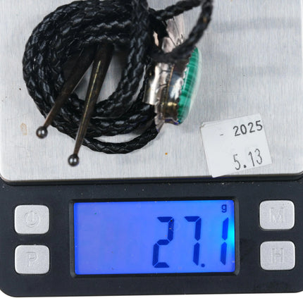 HV Vintage Navajo sterling silver green Malachite stone bolo tie - Estate Fresh Austin