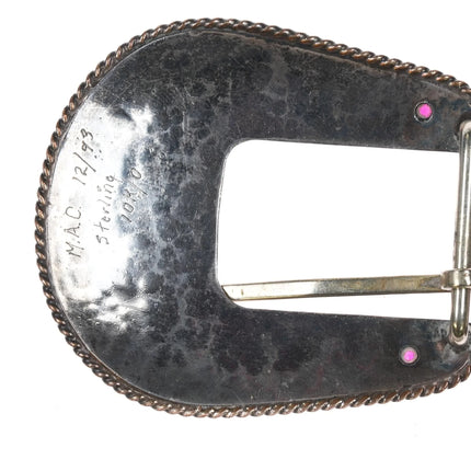 1999 Sterling silver/10k gold rubies ranger belt buckle set J initial Monogram - Estate Fresh Austin