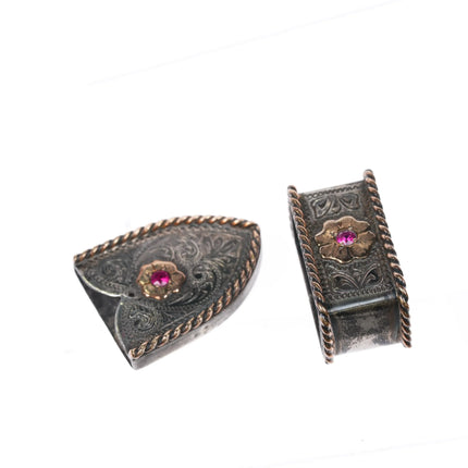 1999 Sterling silver/10k gold rubies ranger belt buckle set J initial Monogram - Estate Fresh Austin