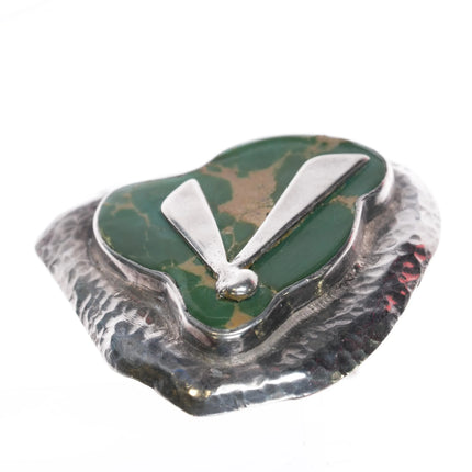 Vintage V for Victory Hammered sterling silver Cerrillos turquoise belt buckle - Estate Fresh Austin