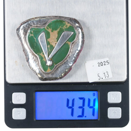 Vintage V for Victory Hammered sterling silver Cerrillos turquoise belt buckle - Estate Fresh Austin