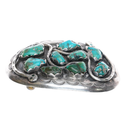 Large/Heavy Effie Calavaza Zuni Sterling silver Snake turquoise belt buckle - Estate Fresh Austin