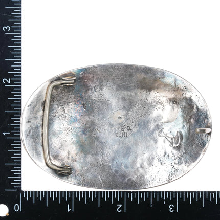 Large/Heavy Effie Calavaza Zuni Sterling silver Snake turquoise belt buckle - Estate Fresh Austin