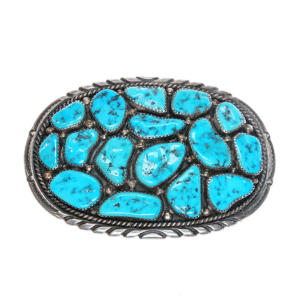 W Nez Navajo sterling silver turquoise cluster belt buckle - Estate Fresh Austin