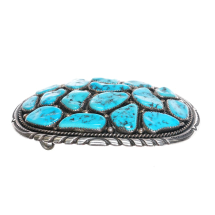 W Nez Navajo sterling silver turquoise cluster belt buckle - Estate Fresh Austin