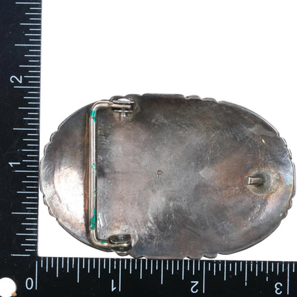 P Vintage Navajo sterling silver belt buckle with two turquoise stones - Estate Fresh Austin