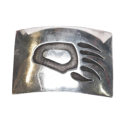 Vintage J Hopi or Navajo sterling silver bear paw overlay belt buckle - Estate Fresh Austin