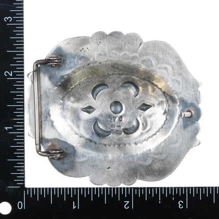 VC Navajo sterling silver heavily stamped repousse belt buckle - Estate Fresh Austin