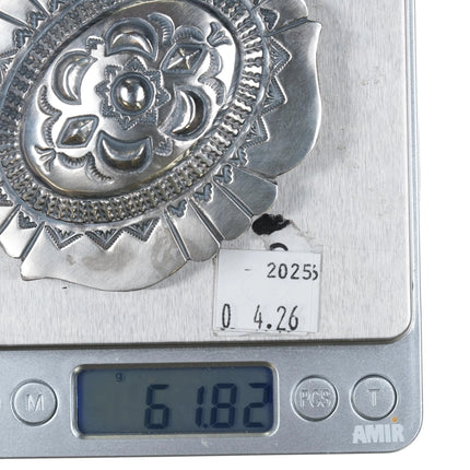 VC Navajo sterling silver heavily stamped repousse belt buckle - Estate Fresh Austin
