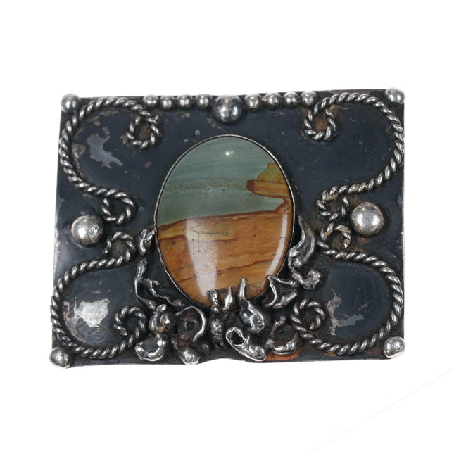 Vintage Navajo sterling silver picture jasper belt buckle - Estate Fresh Austin
