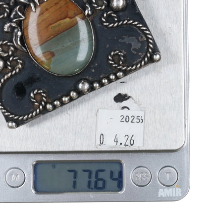 Vintage Navajo sterling silver picture jasper belt buckle - Estate Fresh Austin