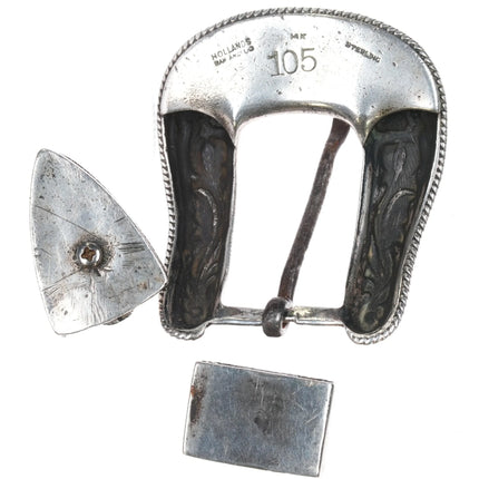 Hollands San Angelo #105 14k gold sterling silver rubies ranger belt buckle set - Estate Fresh Austin