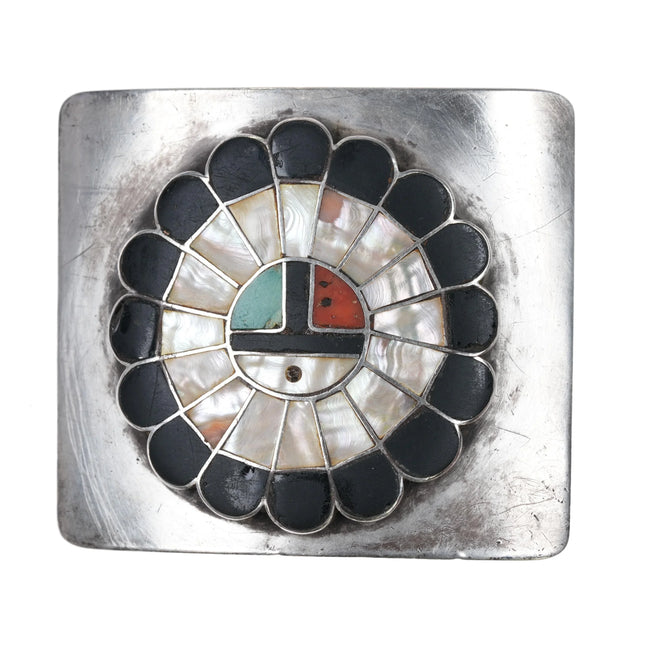 Vintage Zuni Sterling silver sunface inlay belt buckle - Estate Fresh Austin