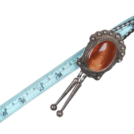 1970's T Sterling silver jasper bolo tie with cool cord - Estate Fresh Austin