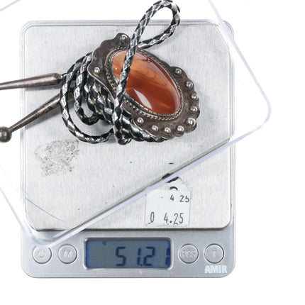 1970's T Sterling silver jasper bolo tie with cool cord - Estate Fresh Austin