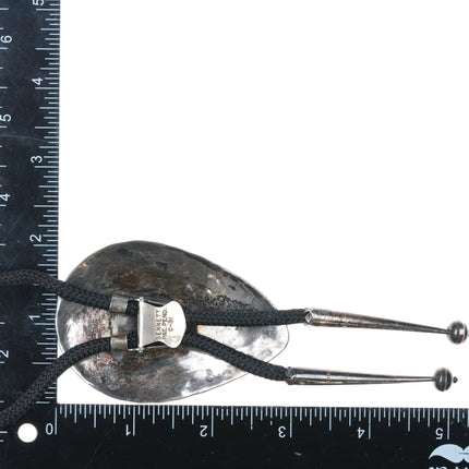 c1960 c-31 Navajo sterling silver, turquoise, and coral bolo tie lg - Estate Fresh Austin