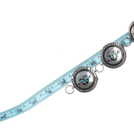 30" c1940 Zuni Sterling silver inlaid rainbow man link concho belt - Estate Fresh Austin