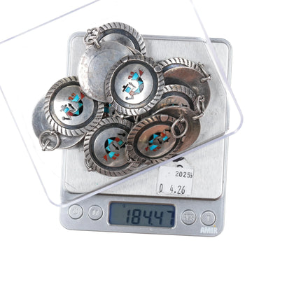 30" c1940 Zuni Sterling silver inlaid rainbow man link concho belt - Estate Fresh Austin