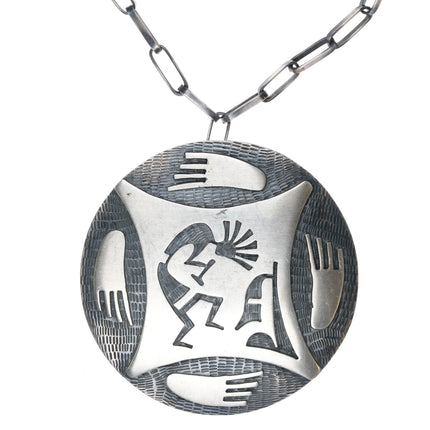 Daniel Phillips Hopi Overlay Large pendant 28" handmade necklace sterling silver - Estate Fresh Austin
