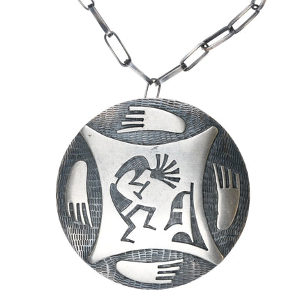 Daniel Phillips Hopi Overlay Large pendant 28" handmade necklace sterling silver - Estate Fresh Austin