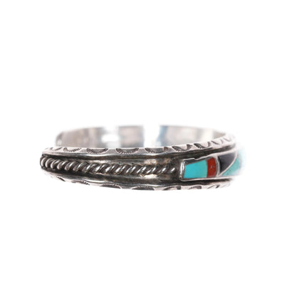 6" Vintage H-L Zunie sterling silver channel inlay Zuni cuff bracelet - Estate Fresh Austin