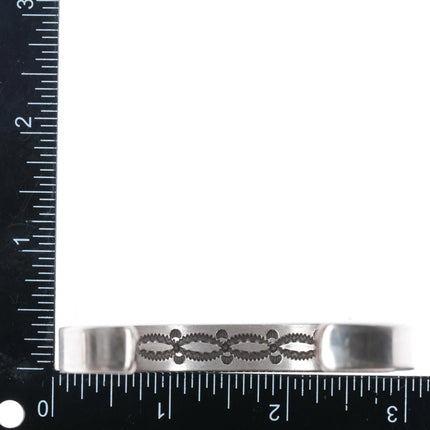 7.375 Bruce Morgan Navajo 14k gold sterling silver deep stamped cuff bracelet - Estate Fresh Austin