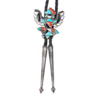 c1950 Zuni Stone inlaid sterling silver Knifewing bolo tie turquoise/coral - Estate Fresh Austin