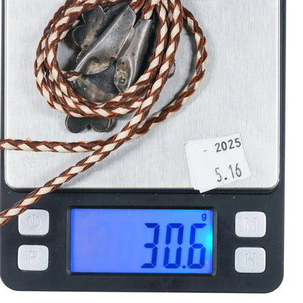 c1950 Zuni Stone/shell inlaid sterling silver sunface bolo tie turquoise - Estate Fresh Austin