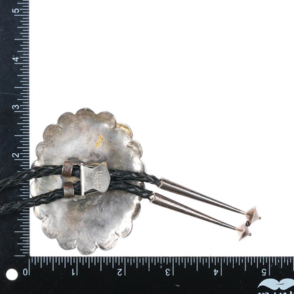 c1970 Large Vintage Hand Stamped sterling silver inlaid shell Bird bolo tie - Estate Fresh Austin