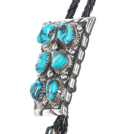 70's-80's Vintage Navajo sterling silver turquoise nugget cluster bolo tie - Estate Fresh Austin