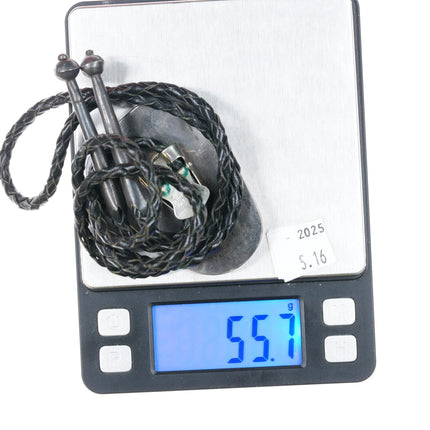 c1960 c-31 High Grade Bisbee turquoise Navajo sterling silver shadowbox bolo tie - Estate Fresh Austin