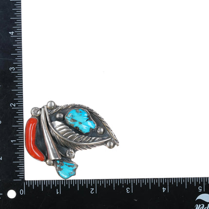 1970's Eustace Cochiti Pueblo Sterling silver carved turquoise coral pendant/pin - Estate Fresh Austin