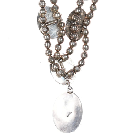 c1970's Navajo sterling silver Mediterranean Coral necklace shadowbox conchos - Estate Fresh Austin