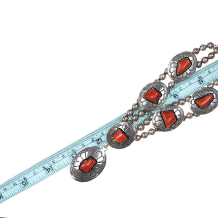 c1970's Navajo sterling silver Mediterranean Coral necklace shadowbox conchos - Estate Fresh Austin