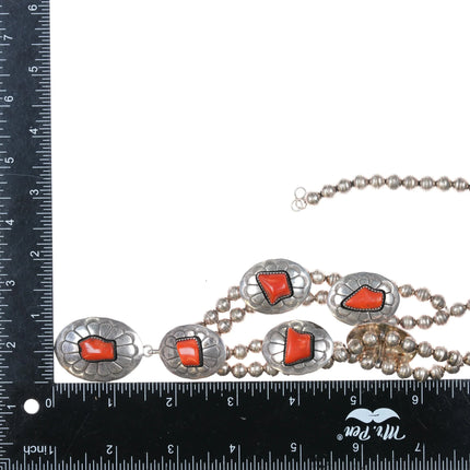 c1970's Navajo sterling silver Mediterranean Coral necklace shadowbox conchos - Estate Fresh Austin