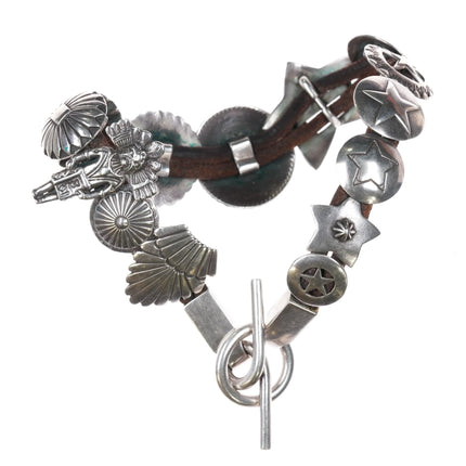 c1970's Navajo sterling silver Mediterranean Coral necklace shadowbox conchos - Estate Fresh Austin