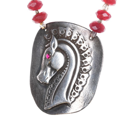 Retro JAC 999 Fine siver Ruby Beads Modernist Horse head necklace sterling - Estate Fresh Austin