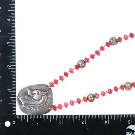 Retro JAC 999 Fine siver Ruby Beads Modernist Horse head necklace sterling - Estate Fresh Austin