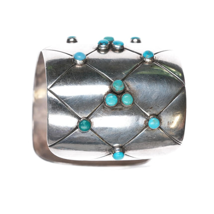 6.5" 1950's Frank Patania Sr Modernist sterling silver turquoise cuff bracelet - Estate Fresh Austin