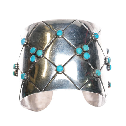 6.5" 1950's Frank Patania Sr Modernist sterling silver turquoise cuff bracelet - Estate Fresh Austin