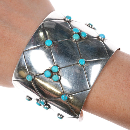 6.5" 1950's Frank Patania Sr Modernist sterling silver turquoise cuff bracelet - Estate Fresh Austin